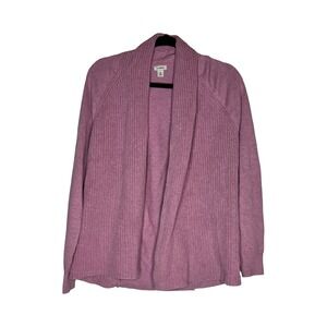 LL Bean Womens Mauve Pink Cotton Shawl Collar Open Front Cardigan Sweater M